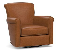 Irving Roll Arm Leather Swivel Chair | Pottery Barn (US)