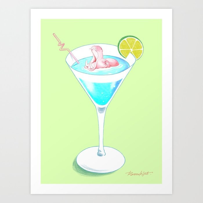 Hippo In Cocktail Art Print by Big Nose Work | Society6