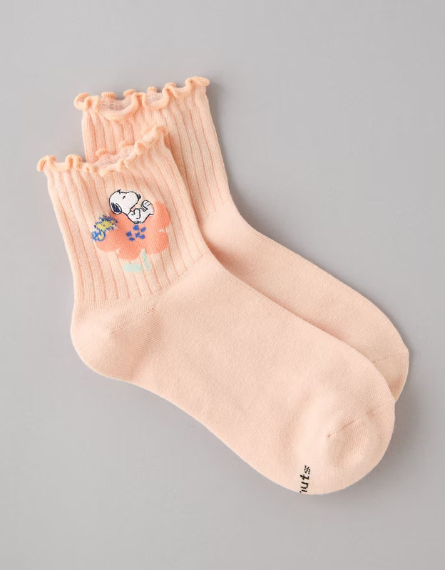 AE Snoopy Flowers Ruffle Boyfriend Socks | American Eagle Outfitters (US & CA)
