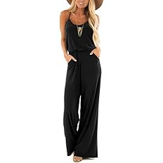 Lacozy Womens Casual Loose Sleeveless Spaghetti Strap Wide Leg Pants Jumpsuit Rompers | Amazon (US)