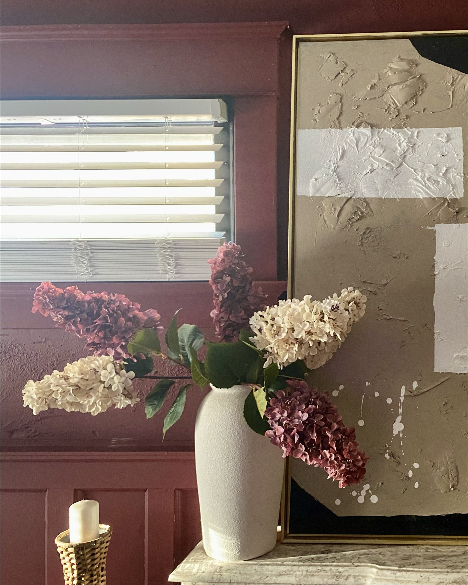 Super realistic hydrangeas for fall . A must have! Checkout my recent YouTube video featuring these beauties. @Athomewithnissy on YouTube 
Fall flowers. Burgundy color trend. Home decor. Hydrangeas for fall decor. Artificial Limelight Hydrangeas. Entryway decor . BEHR 2025 paint color of the year : Rumors. Ruby red . Temu haul. Temu home decor finds. 

#LTKHome #LTKSeasonal #LTKU