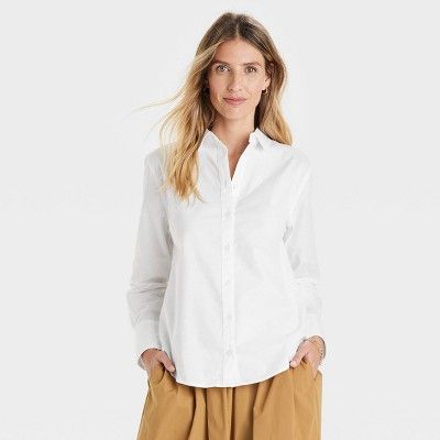 Women&#39;s Long Sleeve Oxford Button-Down Shirt - A New Day&#8482; White L | Target