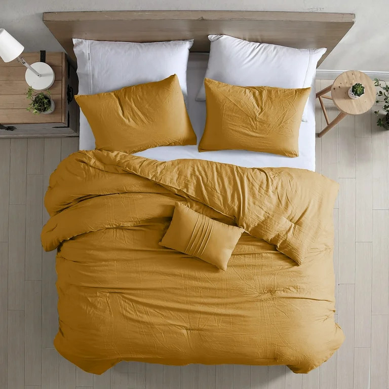 Modern Threads 4 Piece Garment Washed Beck Comforter Set, Gold, King - Walmart.com | Walmart (US)