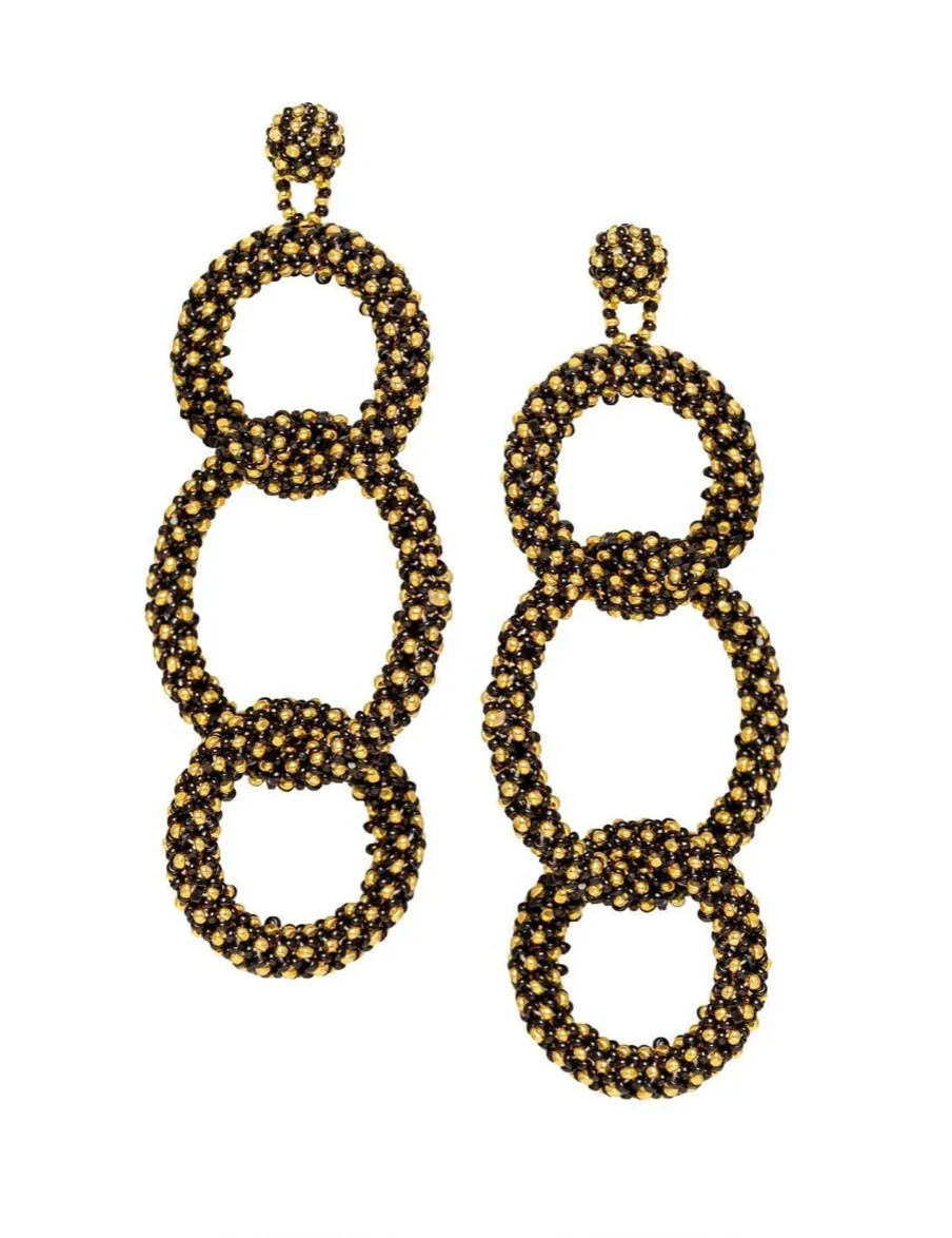 Three-Looped Hoop Earrings- Black/Gold | Christy Lynn