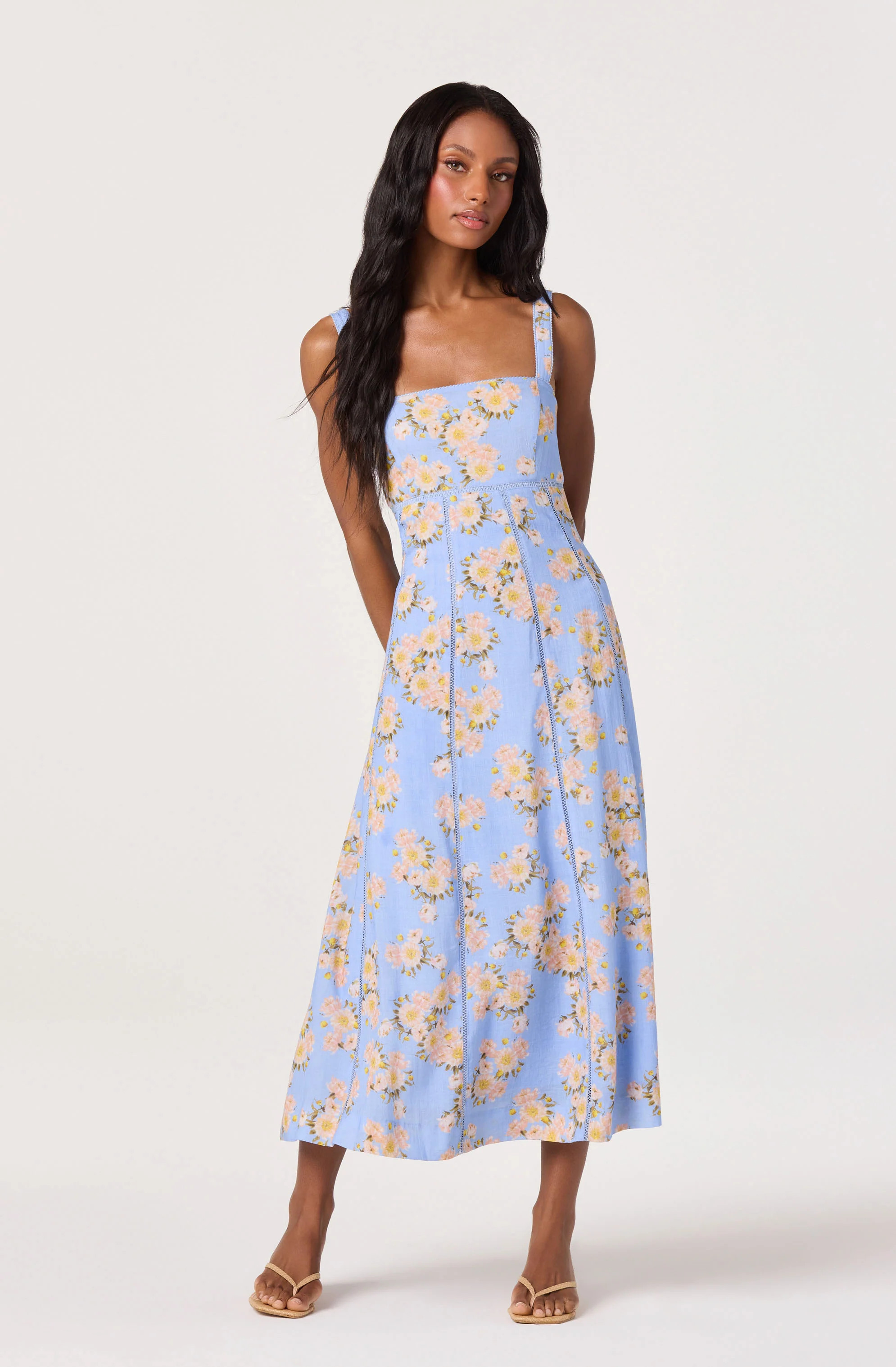 Nathalie Lace Trim Maxi Dress - Blue pink floral / XS | ASTR The Label (US)