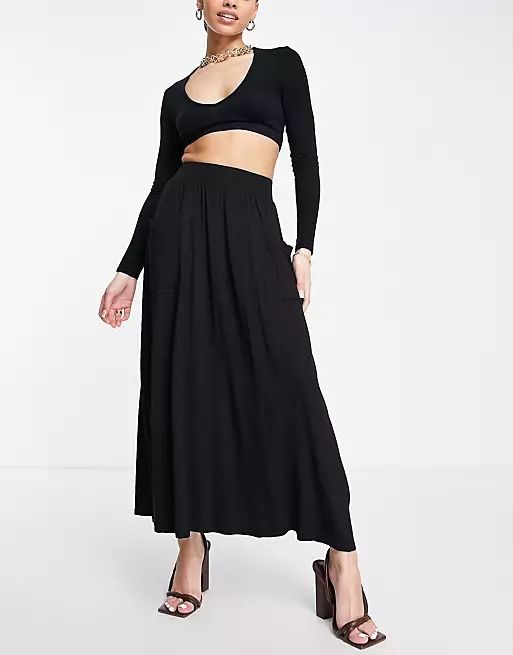 ASOS DESIGN midi skirt with pockets in black | ASOS (Global)