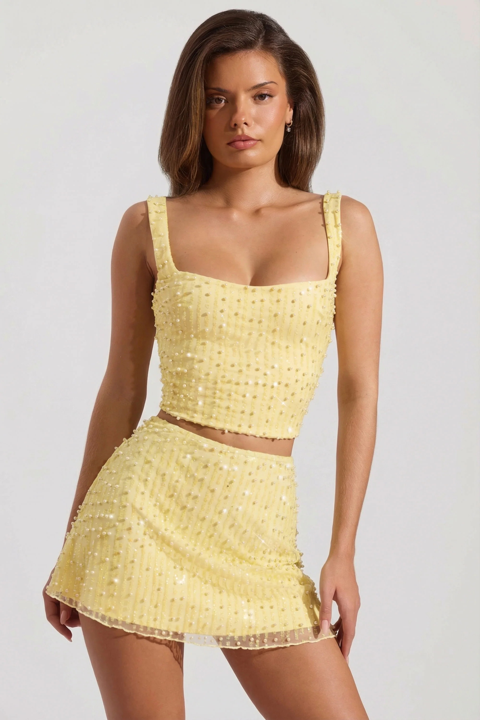 Embellished Low-Rise Mini Skirt in Yellow | Oh Polly
