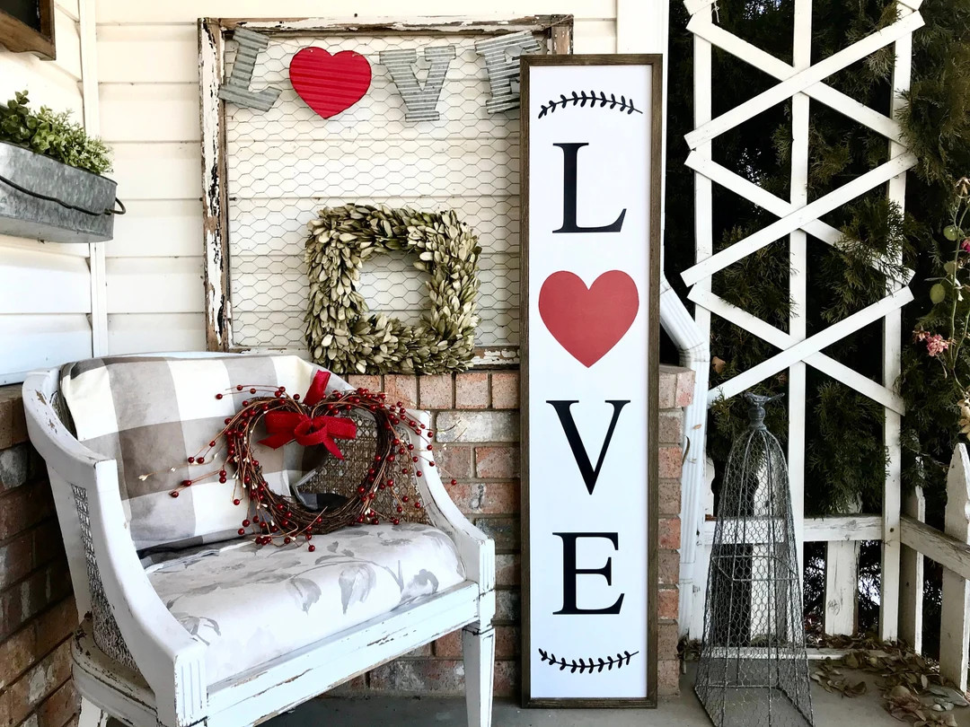Cute Love Valentine’s Day Wood Porch Sign and Valentines Love Decor - Etsy | Etsy (US)