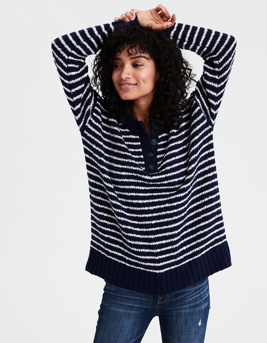 AE Henley Pullover Sweater, Navy | American Eagle Outfitters (US & CA)