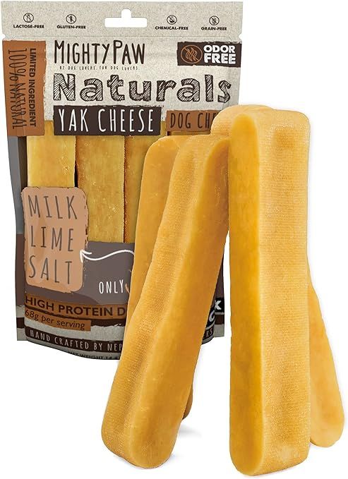 Mighty Paw Yak Cheese Chews | 4 Large Sticks. All-Natural Chews, Long Lasting Yak Milk Chews for ... | Amazon (US)