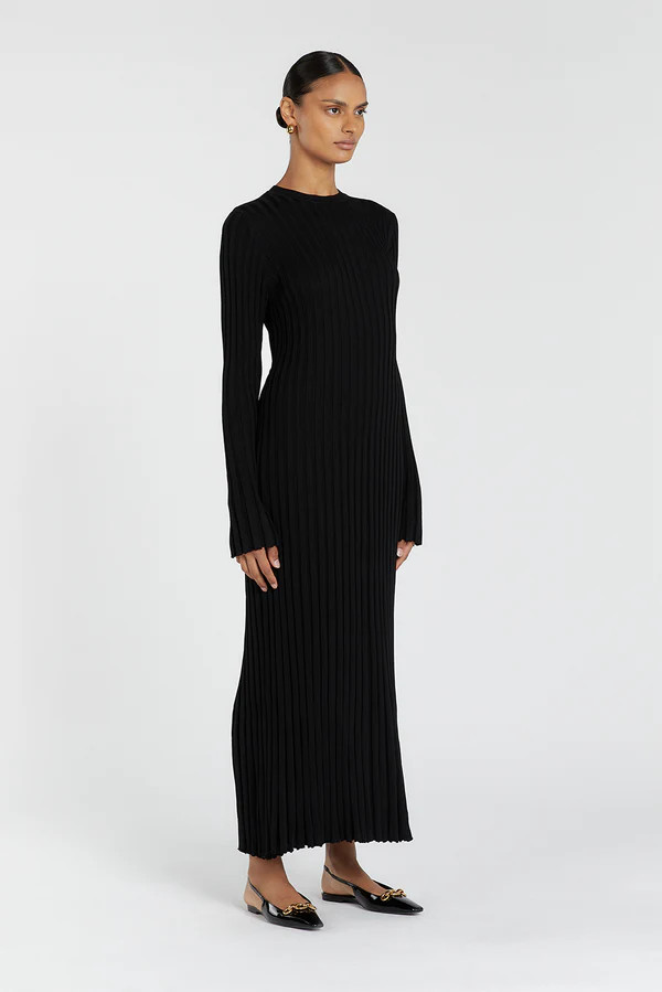 ADA BLACK LONG SLEEVE MIDI DRESS | DISSH