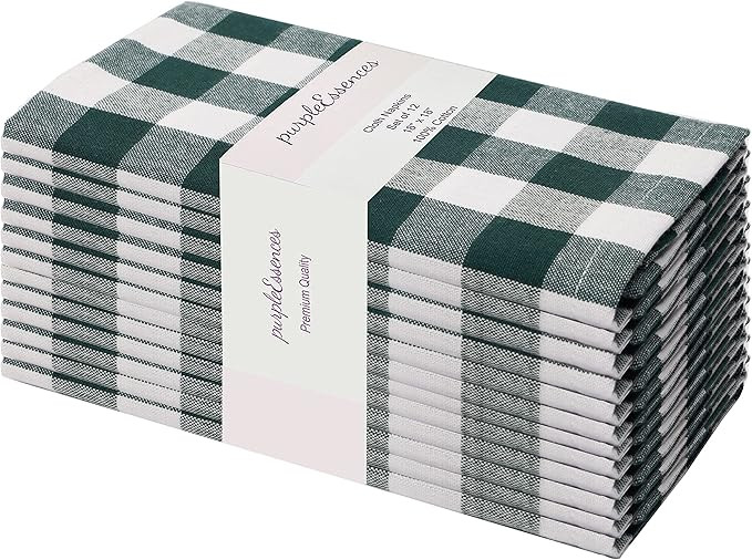 Amazon.com: PurpleEssences Set of 12 Buffalo Check Gingham Plaid Cloth Dinner Napkins-18”X18”... | Amazon (US)