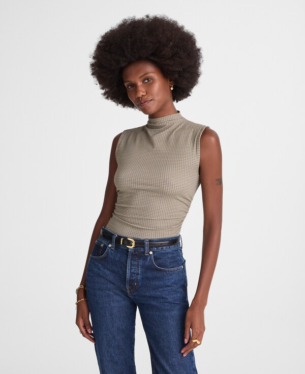 Ruched Mockneck Tank in Houndstooth | Madewell