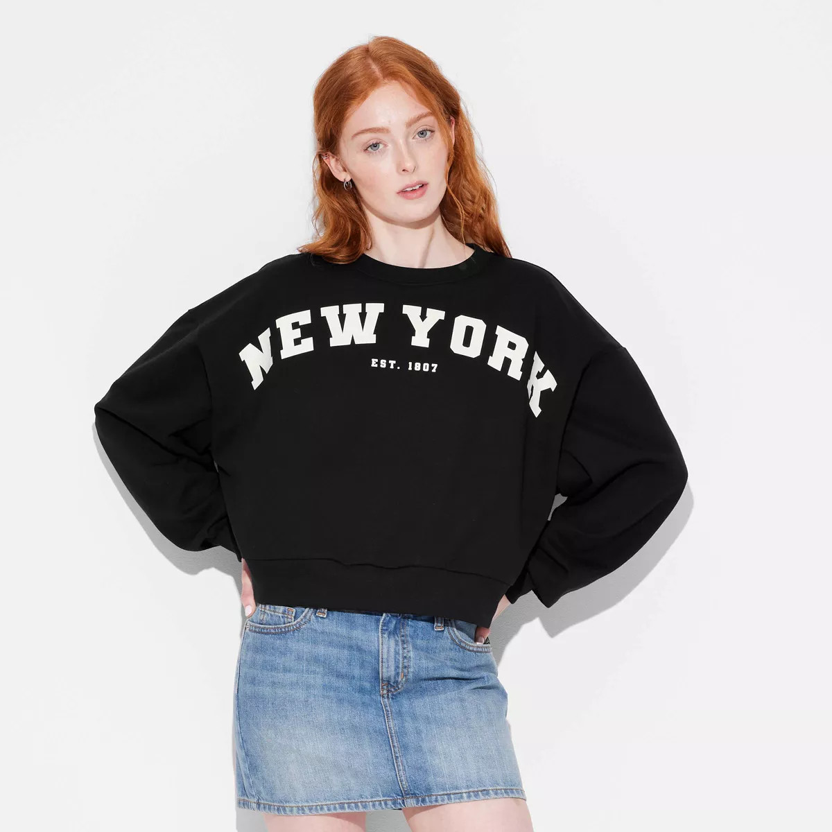 Women's New York Cropped Fleece Graphic Sweatshirt - Black | Target