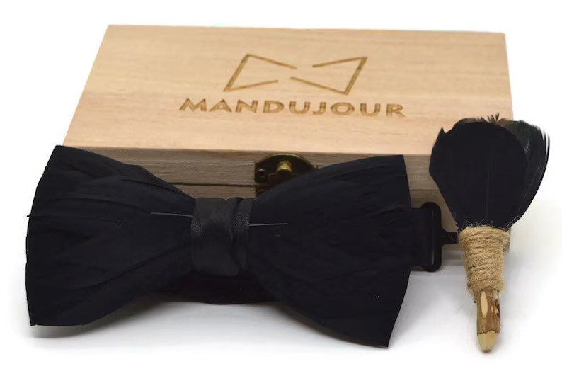 Black Bowtie for Men - All Black Goose Feathers Bow Ties lapel Pin Set - DIY Handmade Accessories... | Etsy (US)