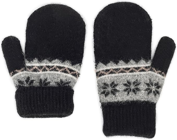 Kids Winter Soft Warm-Knit-Mittens, Boys-Girls Snowflake-Print Warmly Double-Layer Snow-Mittens S... | Amazon (US)