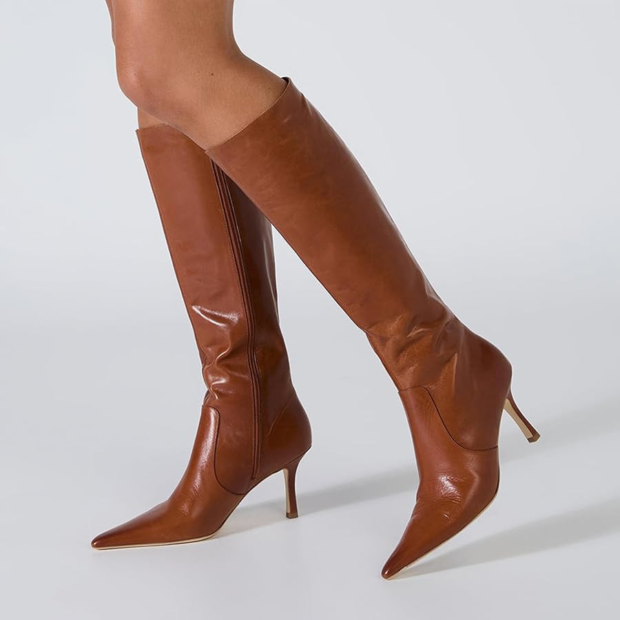 Goiphrri Knee High Boots Women Pointed Toe Tall Boots with High Heel Womens Stiletto Boots Side Z... | Amazon (US)