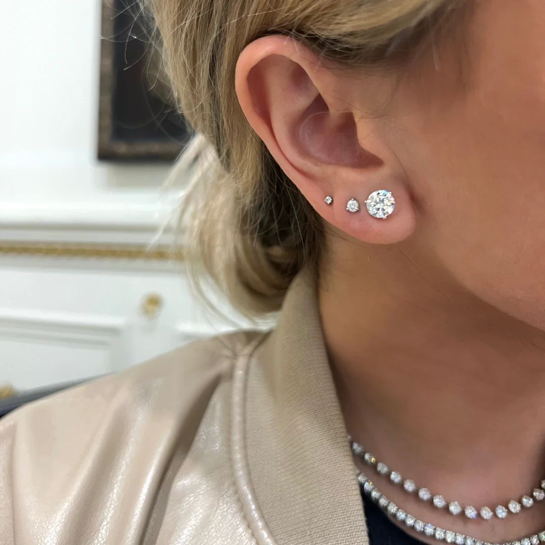 Lab Grown Three Prong Martini Diamond Stud Earrings (2 ctw) | RW Fine Jewelry