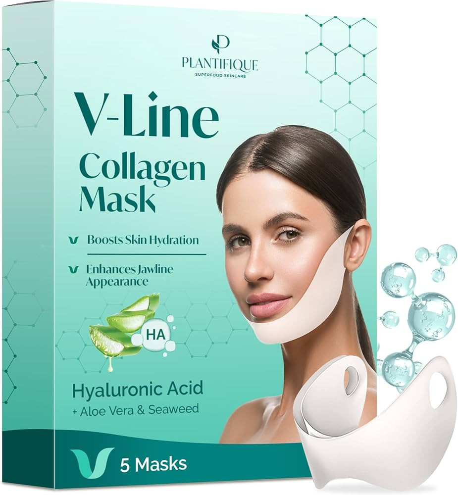 PLANTIFIQUE V-Line Collagen Mask for face 5 PCS | Chin Strap for Women & Men | V Line Lifting Mas... | Amazon (US)