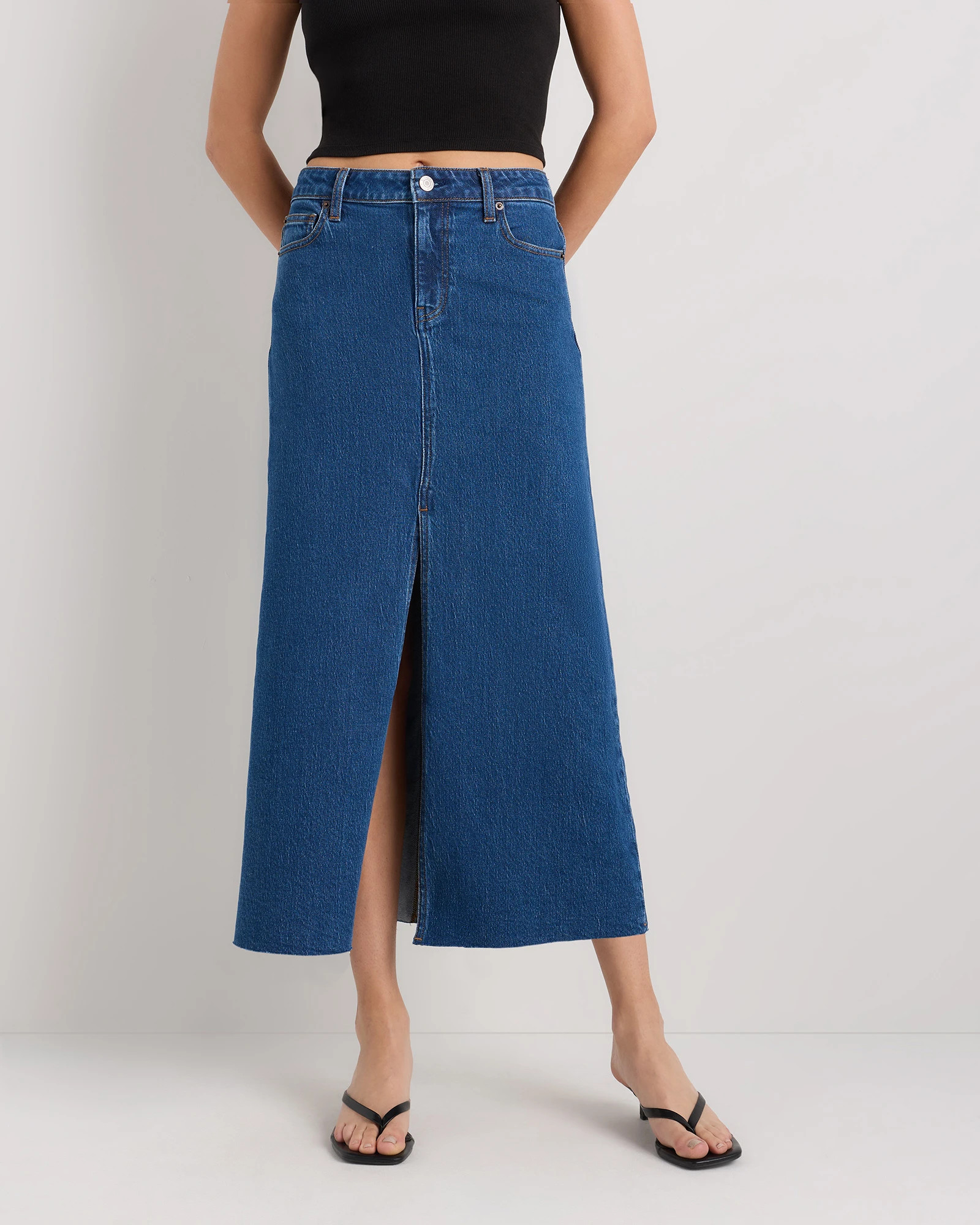 Stretch Denim 5-Pocket Midi Skirt | Quince