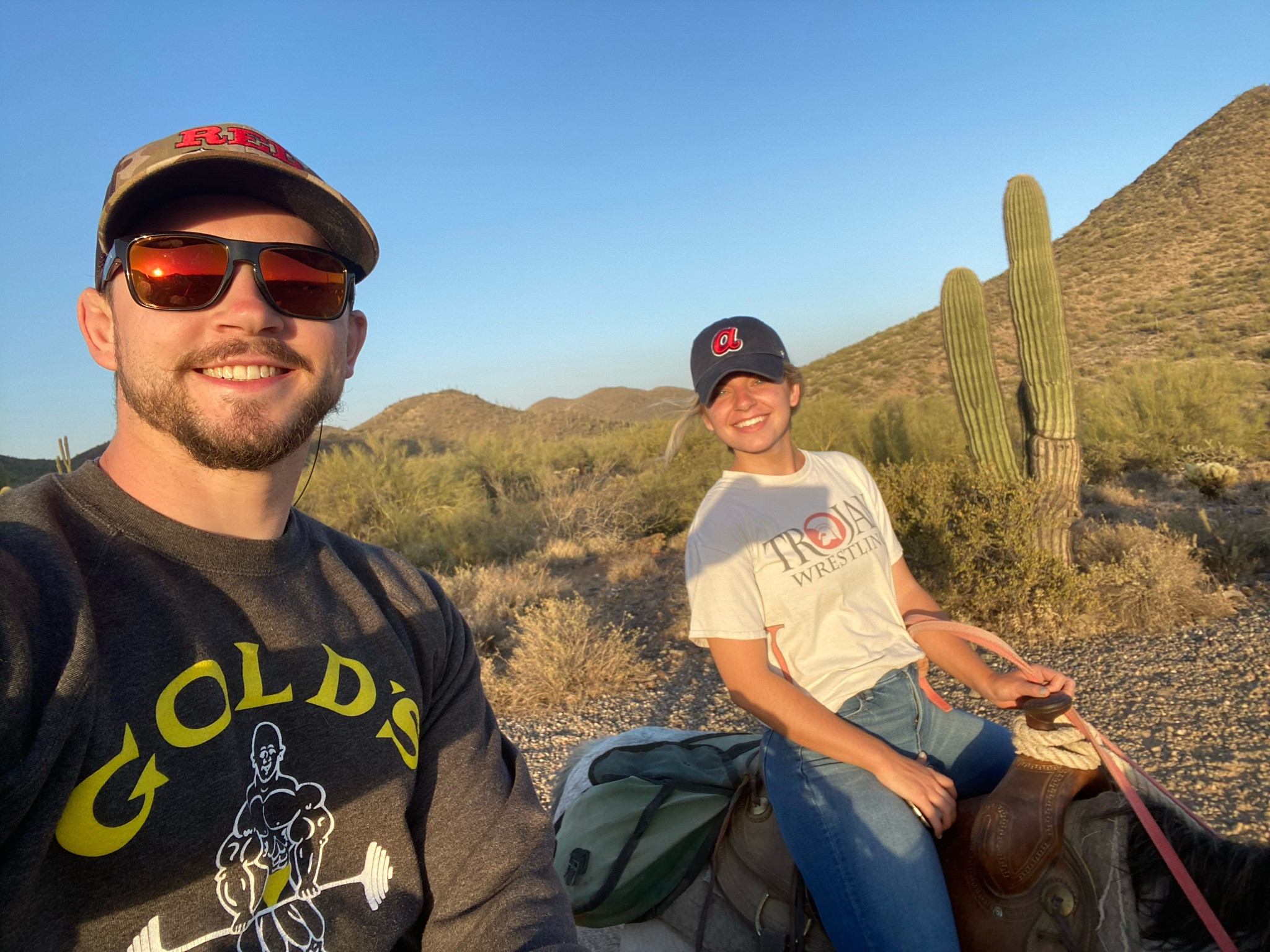 Arizona sunset ride! Western wear. Casual wear. One of the best parts of our honeymoon was being out west and getting to ride through the desert and mountains 🏜️

#LTKFamily #LTKPets #LTKMens