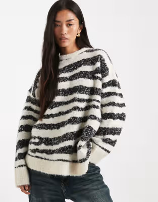 ASOS DESIGN boucle boxy crew neck cocoon hem sweater in zebra | ASOS | ASOS (Global)