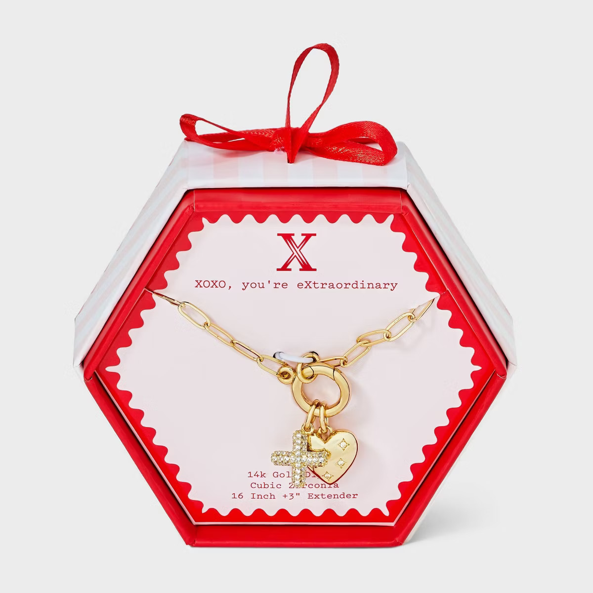 14K Gold Dipped Cubic Zirconia Valentines Puffy Heart Charm Initial Necklace - A New Day™ Gold | Target