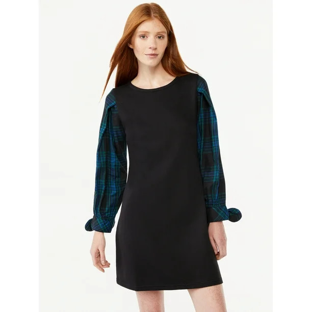 Free Assembly Women's Pleated Shoulder Mixy Mini Dress with Tie Cuffs - Walmart.com | Walmart (US)