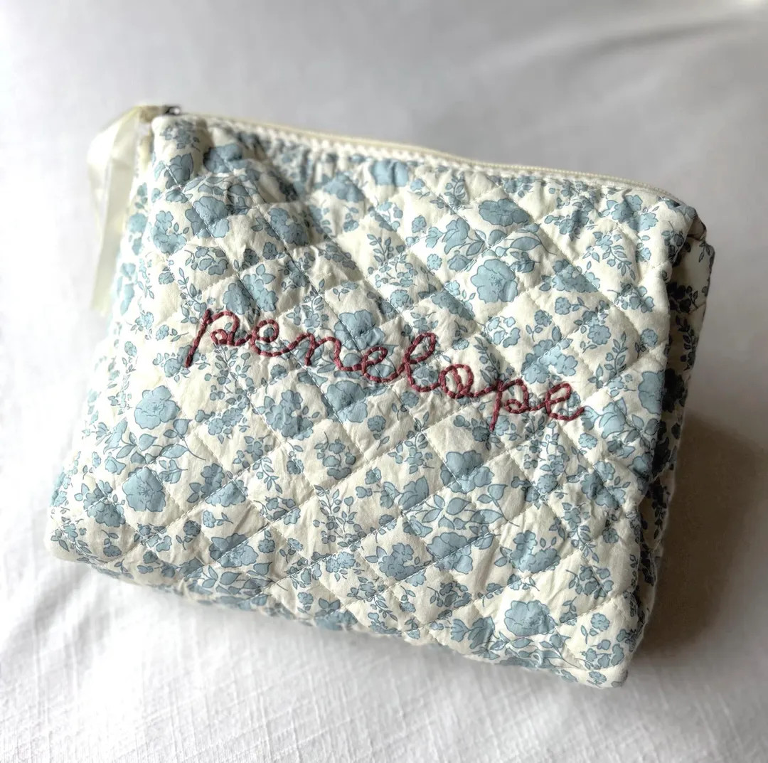 Personalized Embroidered Floral Cotton Pouch: Hand Embroidered Organizer - Etsy | Etsy (US)