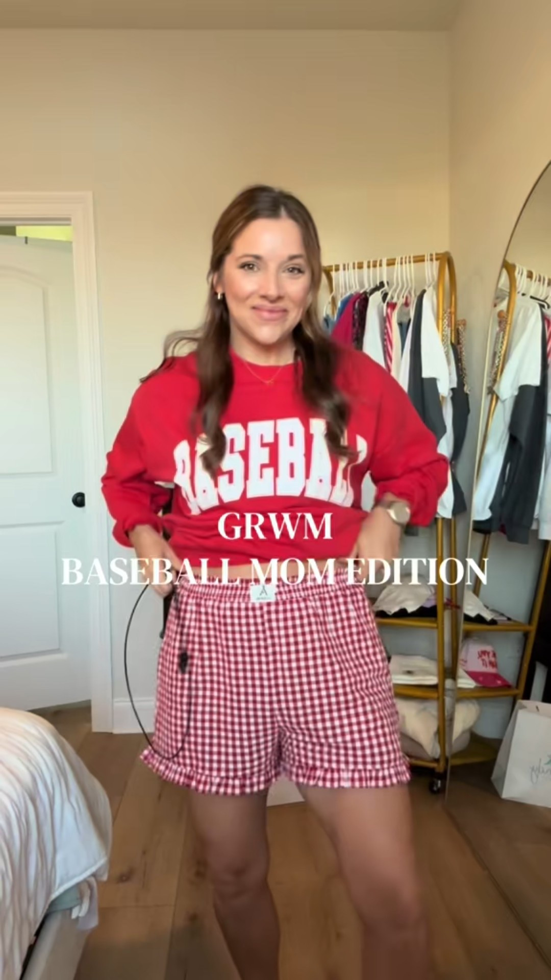 Cute baseball mom OOTD! Wearing a large in these shorts. Can do the medium but the ruffle is tighter and I prefer the large. 

#LTKmomlife #LTKgrwm #LTKootd