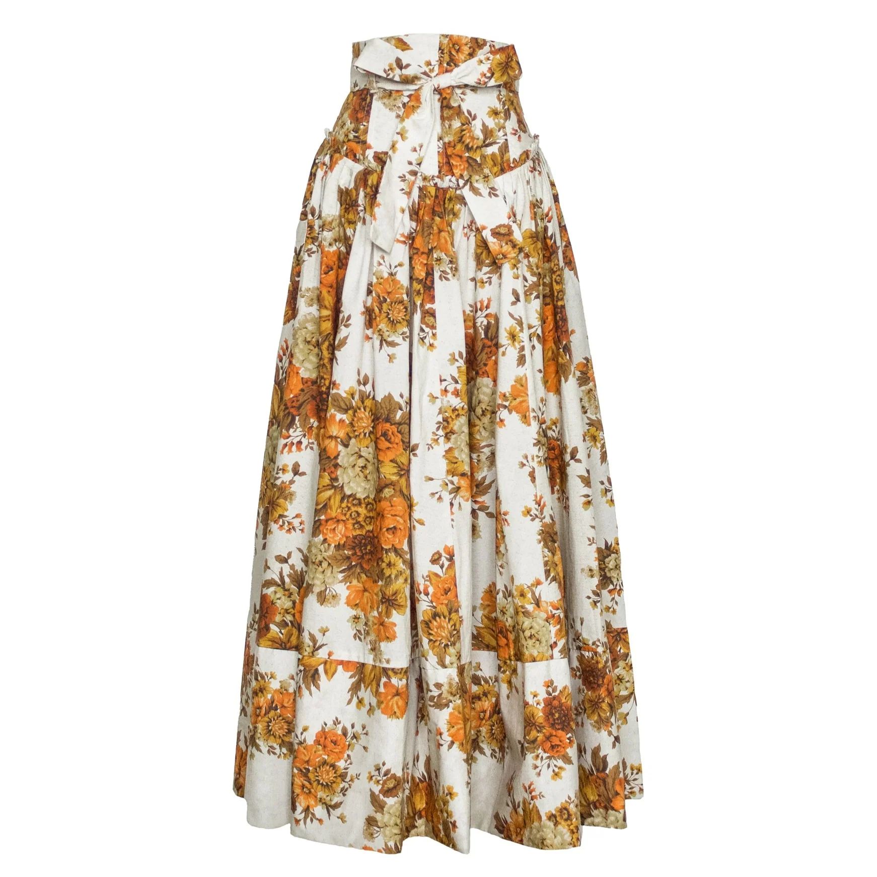 Derby Midi Skirt, Cream x Rust Floral | The Avenue