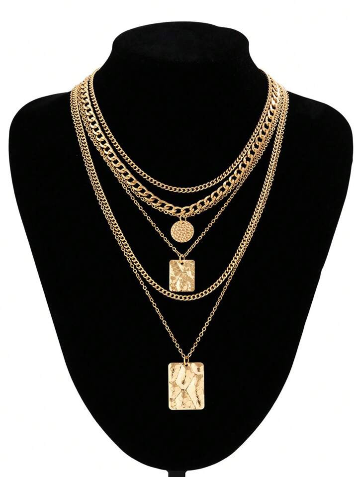 Set Of 6 New Ins Metal Snake Skin Pattern Layered Necklaces | SHEIN