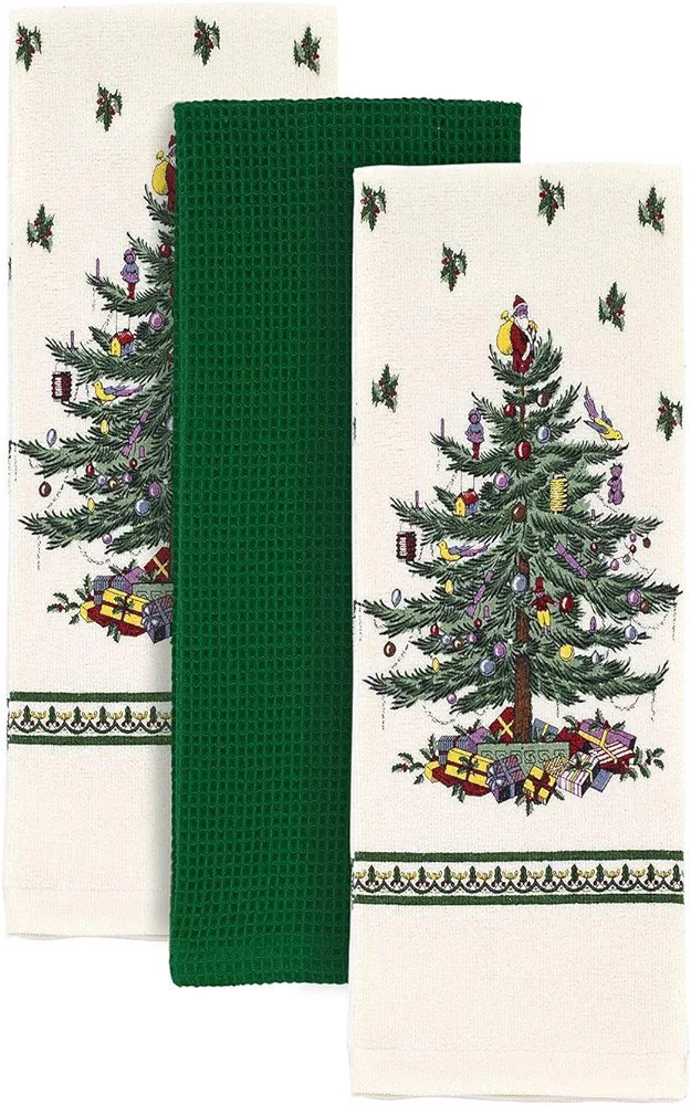 Spode - 3pc Towel Set, Soft & Absorbent Cotton Kitchen Towels, Holiday Home Decor Christmas Tree ... | Amazon (US)