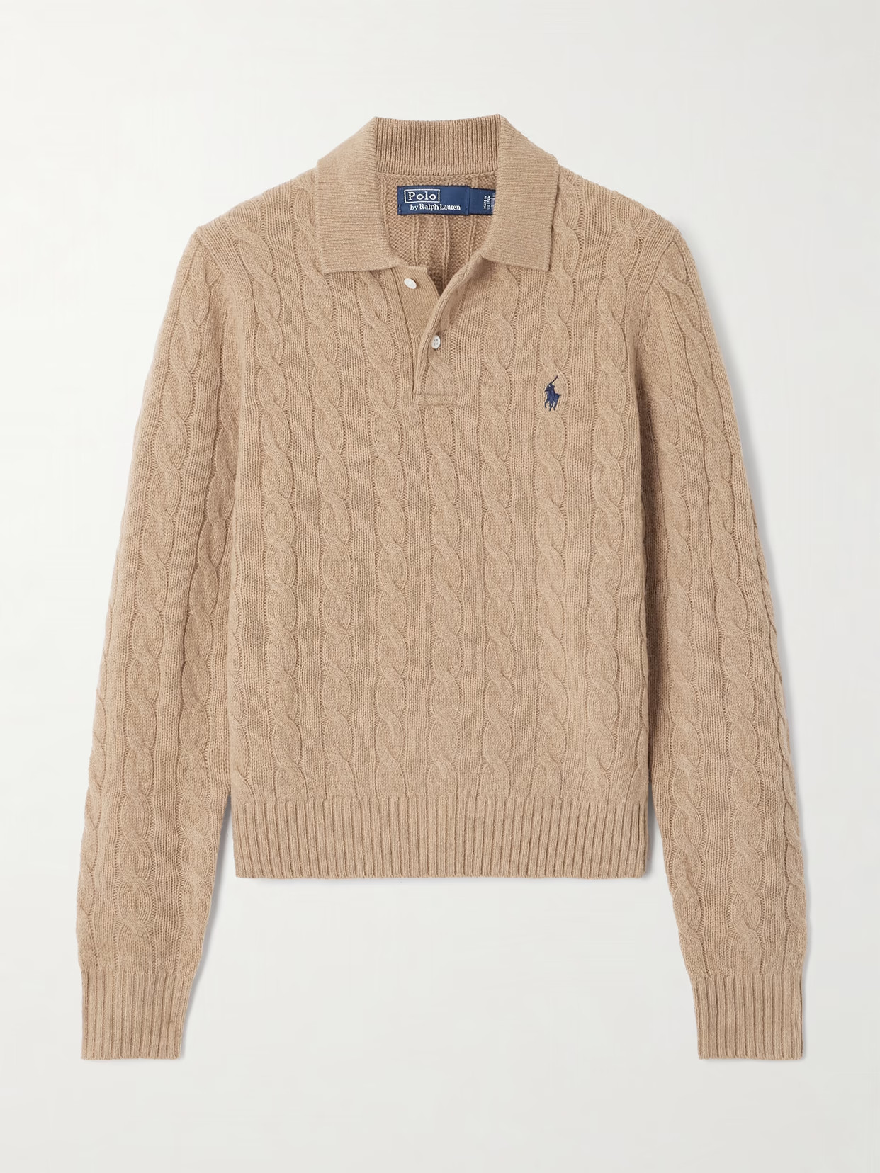 Polo Ralph Lauren - Cable-knit Wool And Cashmere-blend Polo Sweater - Brown | NET-A-PORTER (US)
