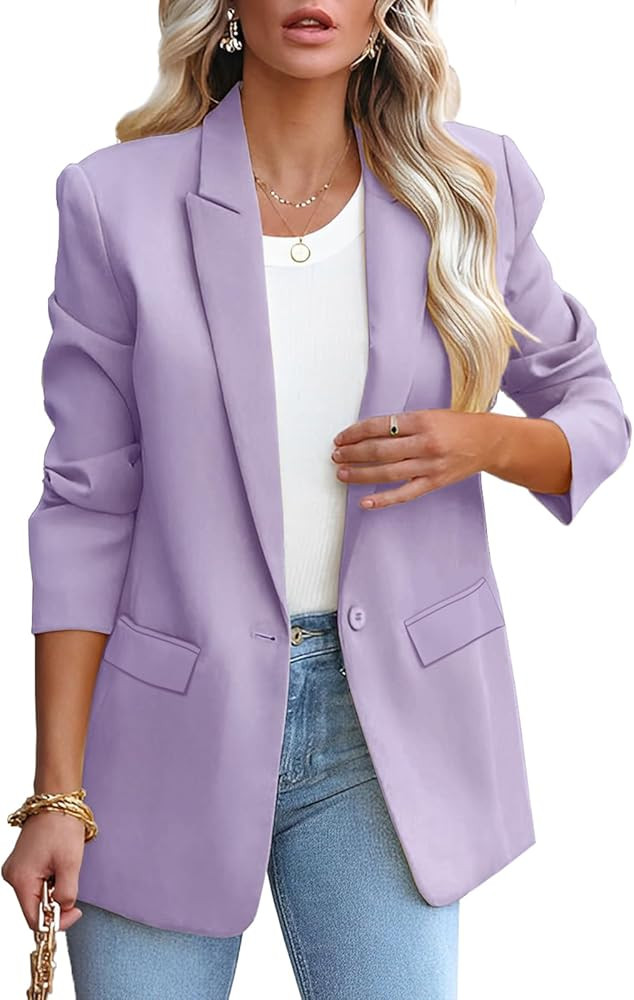 Womens Casual Loose Blazers Long Sleeve Pockets Work Office Jacket Blazer | Amazon (US)