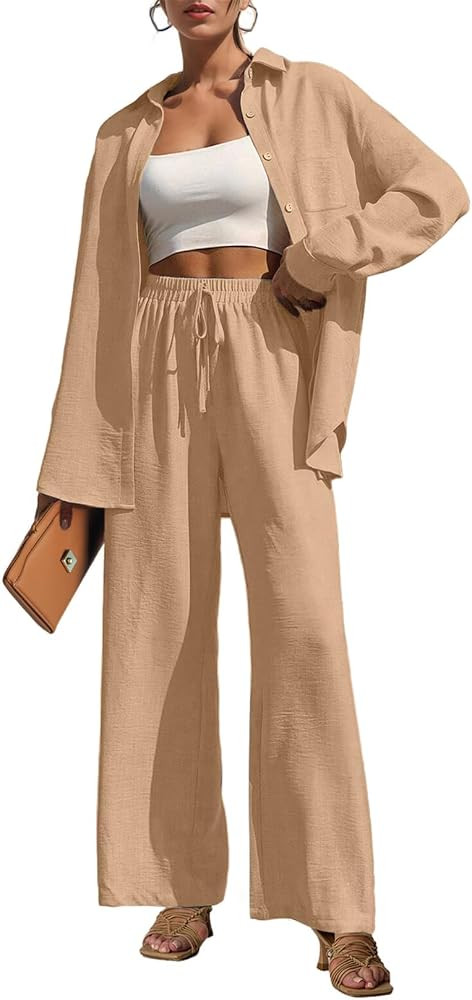 Lepunuo 2 Piece Outfits for Women Casual Wide Leg Pants Sets Tracksuit | Amazon (US)