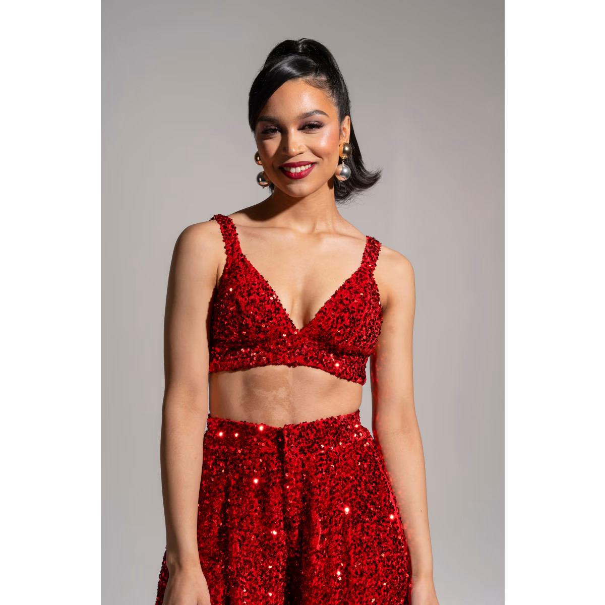 Liza Sequin Bra Top In Red Ruby | Wolf & Badger