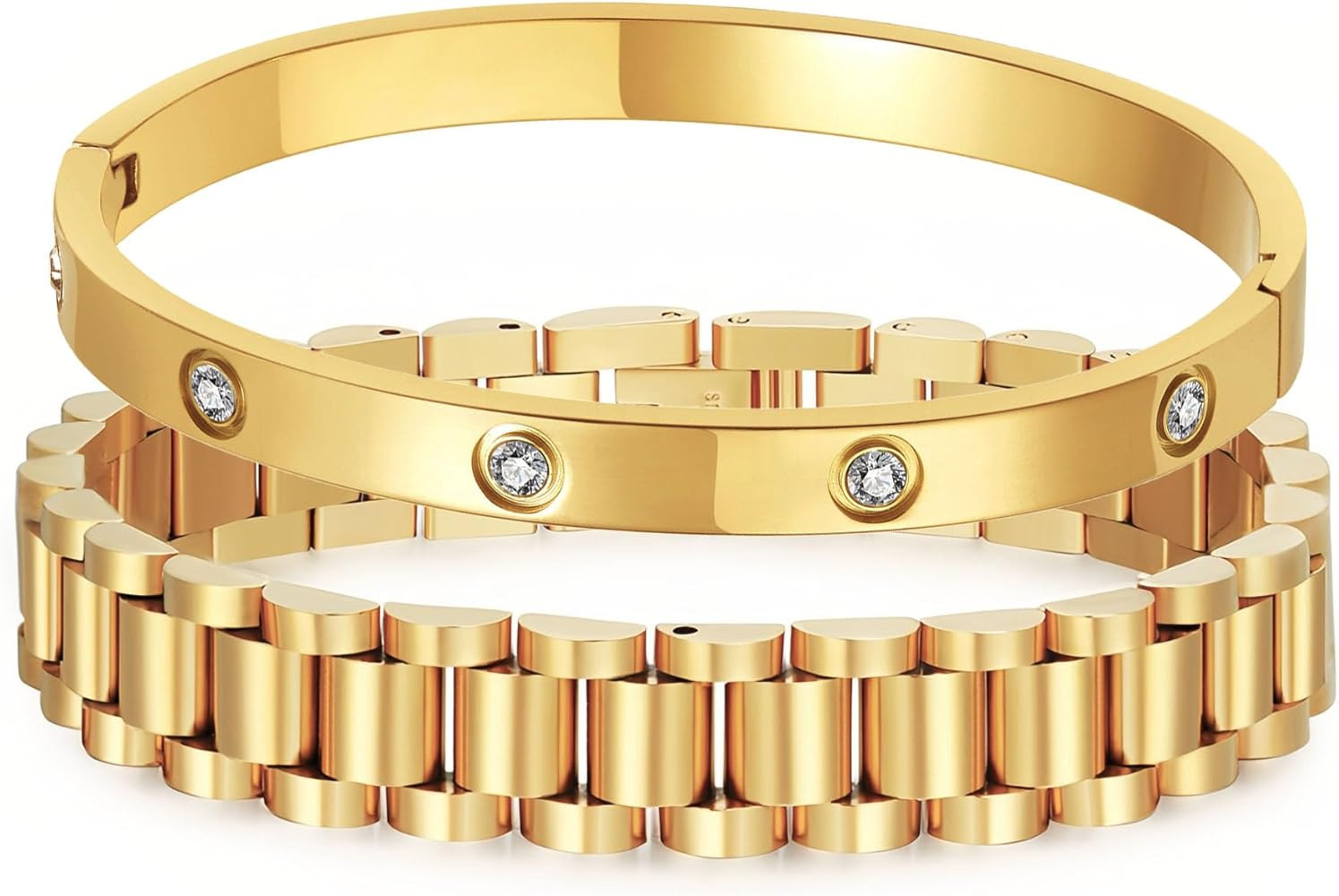 14K Gold Plated Bracelet Set for Women Love Friendship Bangle with Cubic Zirconia Stones Stainles... | Amazon (US)