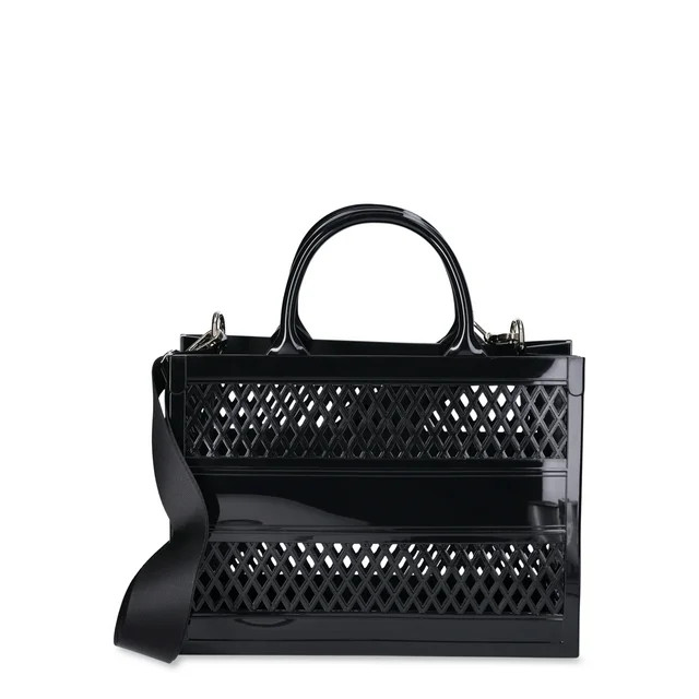 No Boundaries Women's Lattice Jelly Tote Bag with Shoulder Strap, Black - Walmart.com | Walmart (US)