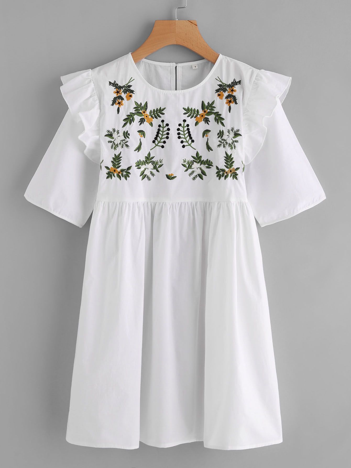 Ruffle Sleeve Embroidered Dress | SHEIN