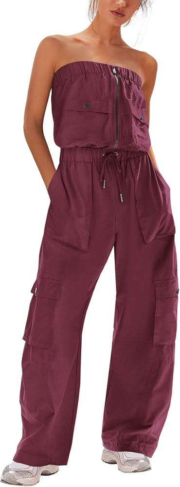 LAMISSCHE Womens Strapless Jumpsuits Cargo Pants Jumpsuits Off The Shoulder Tube Rompers One Piec... | Amazon (US)