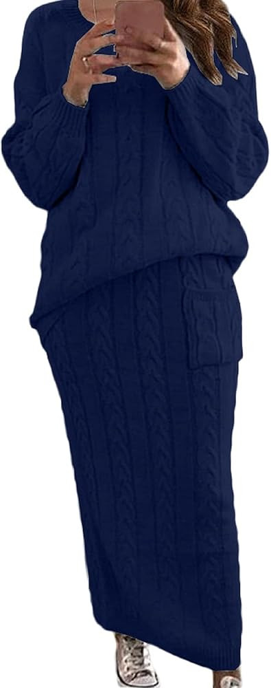 CHARTOU Women's Winter Chunky Cable Knit Long Skirt 2 Piece Outfit Sweater Sets | Amazon (US)
