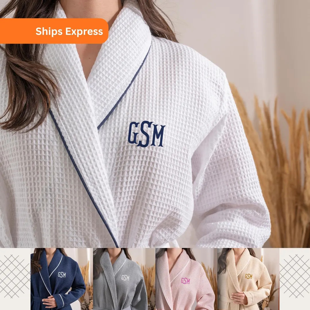Personalized Waffle Knit Robe: Monogrammed Cotton Spa Robe, Robe for Bride & Bridesmaids, White-n... | Etsy (US)