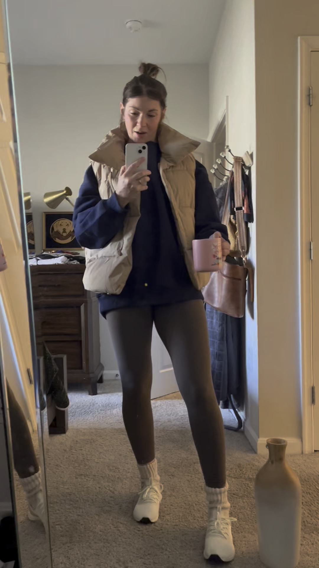 SAHM outfit, mom outfit, casual outfit, winter outfit, weekend outfit, puffer vest, crewneck sweatshirt, casual style, sneakers outfit, leggings outfit .

#LTKActive #LTKOver40 #LTKMidsize