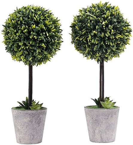 MyGift Artificial Boxwood Topiary Tree in Modern Gray Pulp Planter, Set of 2 | Amazon (US)