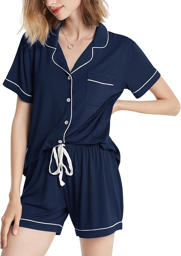 SIORO Womens Pajamas Set Short Sleeve, Button Down Cotton Pj Sets For Women Soft Nightwear,S-XL | Amazon (US)