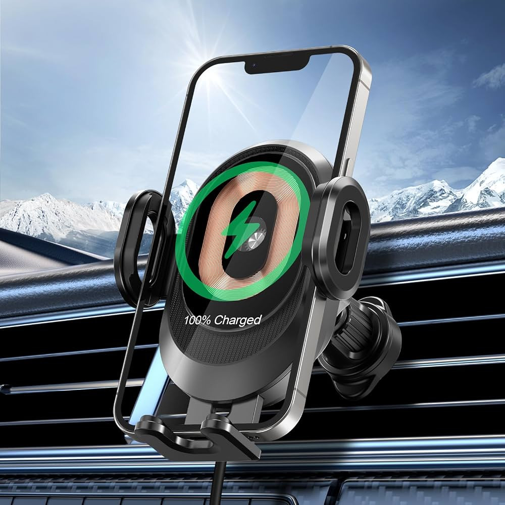 Wireless Car Charger, 15W Qi Fast Charging Auto Clamping Car Charger Phone Holder Mount, Touch Co... | Amazon (US)