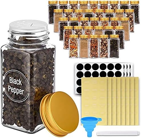 PrettyCare 36 pcs Glass Spice Jars with Label, 4oz Square Spice Bottles with 120 Spice labels, Spice | Amazon (US)