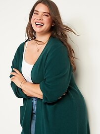 Textured Shaker-Stitch Longline Open-Front Cardigan Sweater for Women | Old Navy (US)
