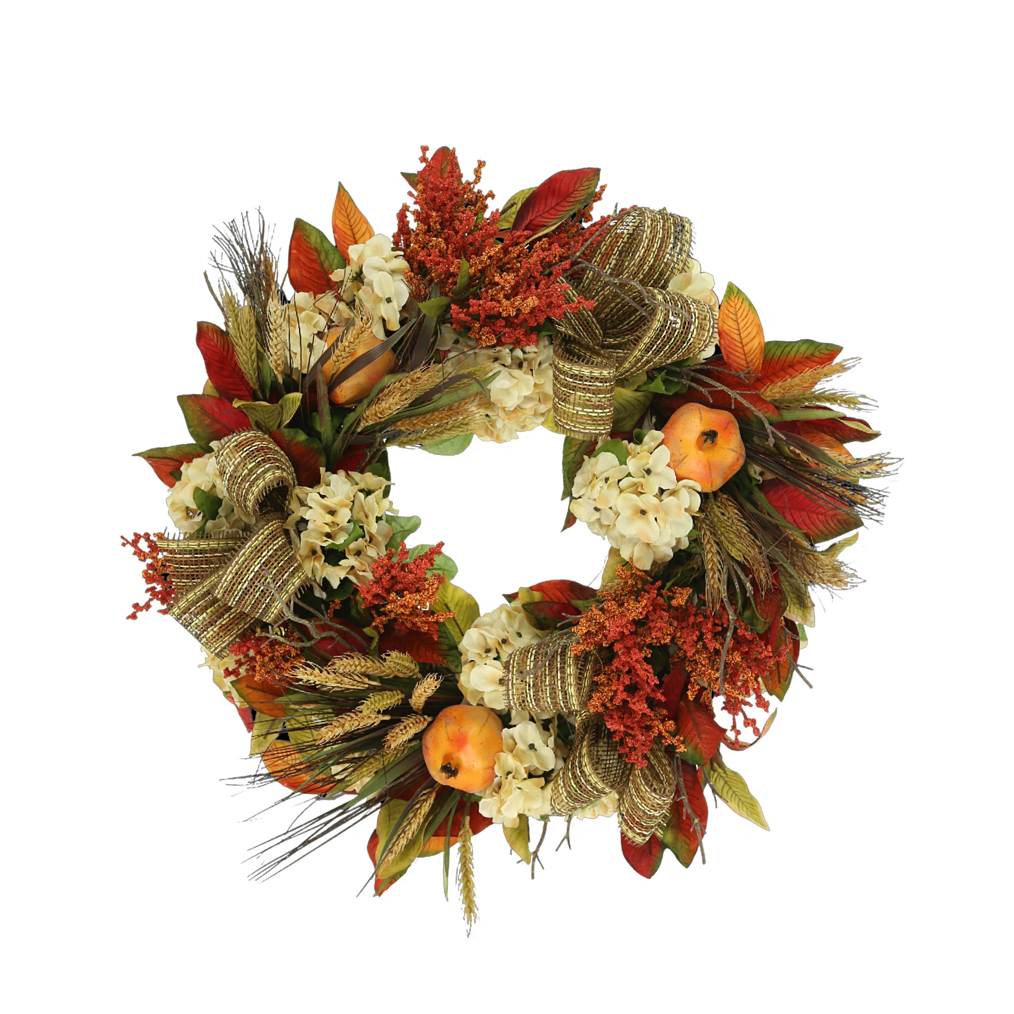 31" Magnolia Leaf, Pomegranate & Wheat Wreath | Birch Lane